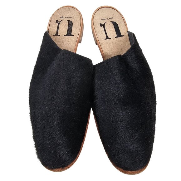 U. Dot Japanese Black Calf Hair Fur Slip-On Flat Mules Shoes Womens‎ 9 - Picture 10 of 10